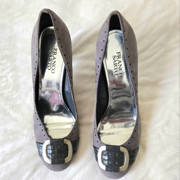 Gray Suede Buckle Pumps size 10 - Picture 2 of 14